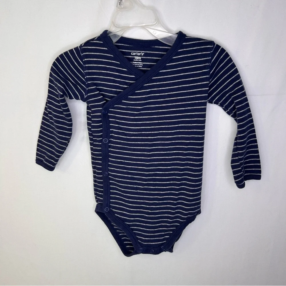Carter's Navy and White Striped Bodysuit Long Sleeve Onesie Size 18M